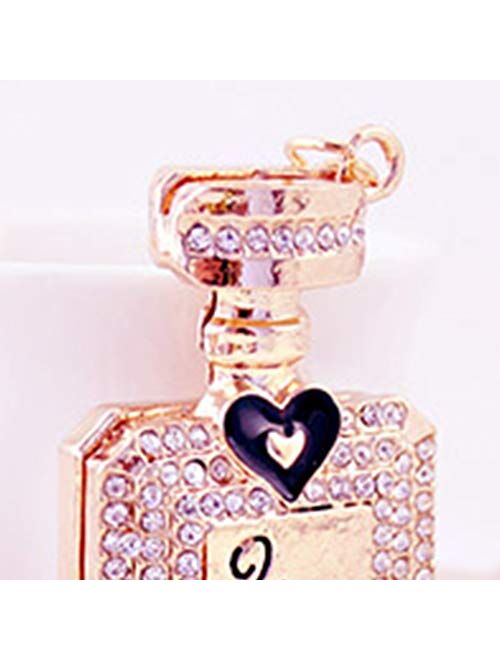 HEALLILY Crystal Keychain Rhinestone Perfume Bottle Keychain Alloy Pendant Supplies for Birthday Gift Mother Day Purse Handbag Car Key(Black)