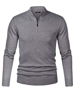 Mens Casual Slim Fit Zip up Polo Sweaters Mock Neck Pullover Sweaters with Ribbing Edge
