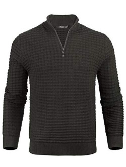 Mens Casual Slim Fit Zip up Polo Sweaters Mock Neck Pullover Sweaters with Ribbing Edge