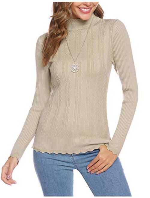 iClosam Women Sweaters Bell Sleeve Turtleneck Sweater Solid Knit Stretch Slim Layer Tops Pullover