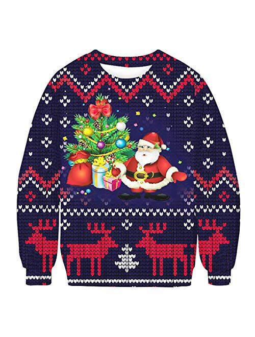 iClosam Men Ugly Christmas Sweatshirts Pullover Funny Design 3D Digital Printing Holiday Novelty Shirts