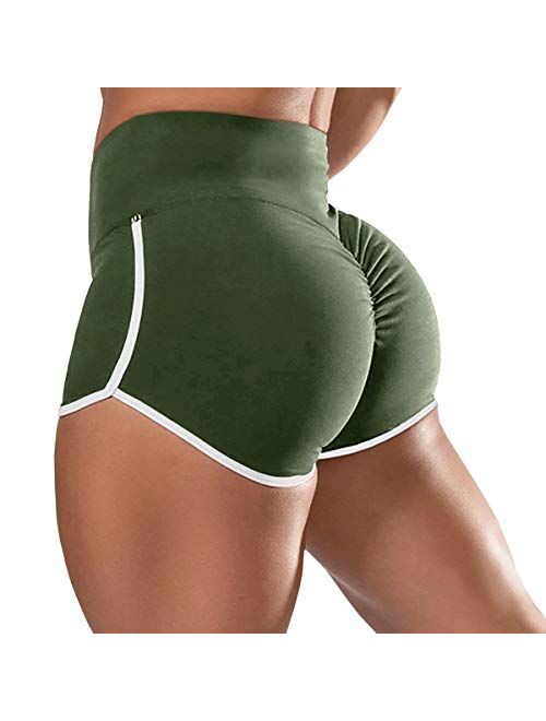 AIMILIA Women's Workout Yoga Gym Shorts Ruched Butt Lifting High Waisted Booty Running Short Tummy Control Leggings
