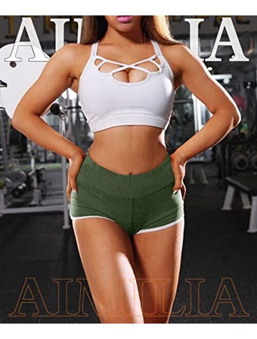 AIMILIA Women's Workout Yoga Gym Shorts Ruched Butt Lifting High Waisted Booty Running Short Tummy Control Leggings