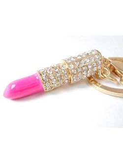 Rhinestone Bling Lipstick Keychain Handbag Purse Charm Womens Gift