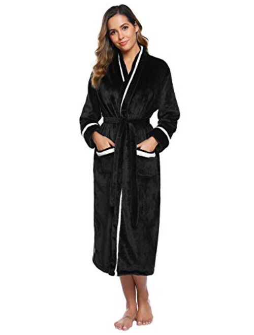 iClosam Women's Graceful Flannel Robe Long Warm Fleece Bathrobes Long Plush Nightgown with Two Pocket S-XXL
