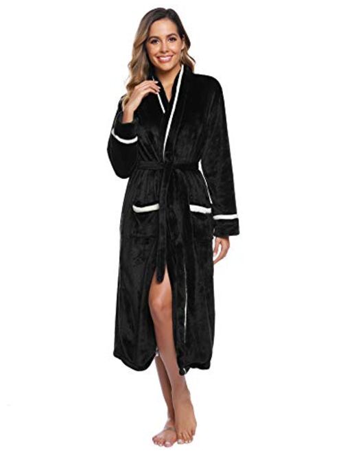 iClosam Women's Graceful Flannel Robe Long Warm Fleece Bathrobes Long Plush Nightgown with Two Pocket S-XXL
