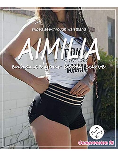 AIMILIA Womens Sexy Workout Yoga Shorts High Waisted Booty Ruched Butt Lifting Gym Shorts Running Biker Sport Hot Shorts