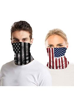 2 Pcs American US Flag Face Bandana Neck Gaiter, Tube Scarf Mask, Reusable Face Mask Balaclava for Men Women