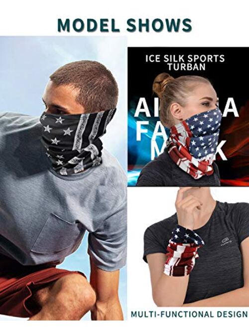 AIMILIA 2 Pcs American US Flag Face Bandana Neck Gaiter, Tube Scarf Mask, Reusable Face Mask Balaclava for Men Women
