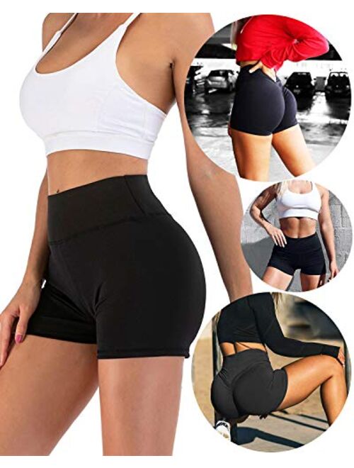 AIMILIA Women's Workout Gym Yoga Shorts High Waist Ruched Butt Lifting Booty Shorts Tummy Control Leggings Running Hot Pants