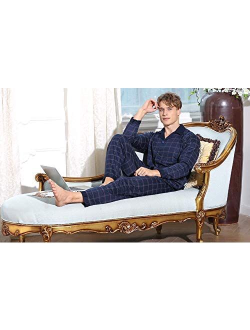 iClosam Mens Pajama Set Spring&Winter Warm Sleepwear Soft Skin-Friendly Cotton Tops and Bottom Lounge Pjs Set S-XXL