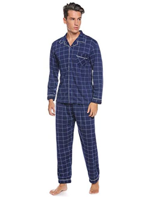 iClosam Mens Pajama Set Spring&Winter Warm Sleepwear Soft Skin-Friendly Cotton Tops and Bottom Lounge Pjs Set S-XXL