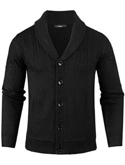 Mens Slim Fit Knitted Button Down Collar Cardigan Sweater with Ribbing Edge