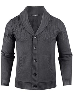 Mens Slim Fit Knitted Button Down Collar Cardigan Sweater with Ribbing Edge