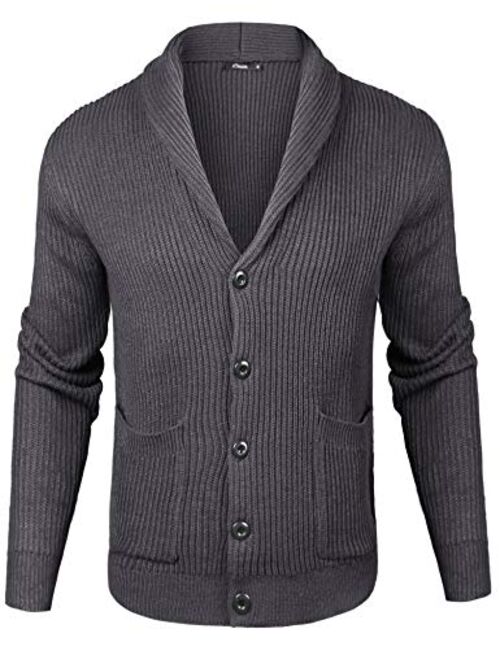iClosam Mens Slim Fit Knitted Button Down Collar Cardigan Sweater with Ribbing Edge