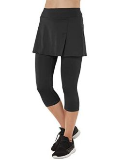 slimour Women Capri Leggings with Skirt Attached Capri Pants Skirted Leggings Workout Skapri
