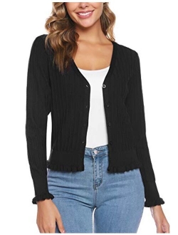 Women Cropped Long Sleeve Bolero Shrug Button Down Cardigan Sweater