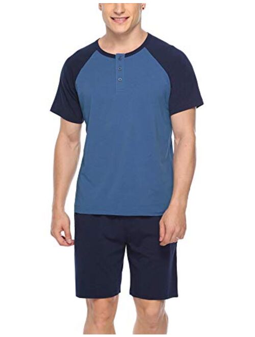 iClosam Mens Cotton Short Sleeve Pajama Sets Super Soft Sleepwear Lounge Set