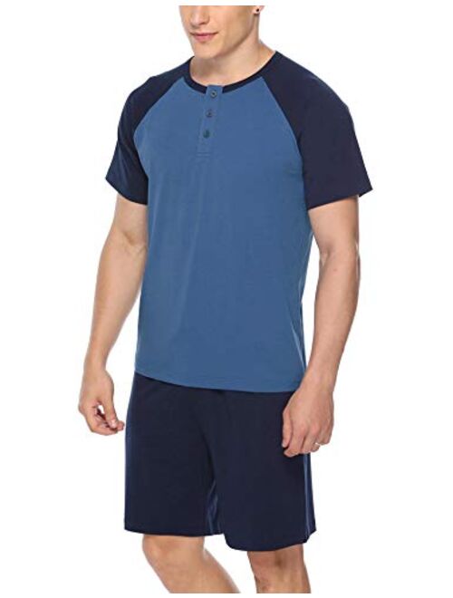 iClosam Mens Cotton Short Sleeve Pajama Sets Super Soft Sleepwear Lounge Set
