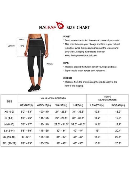 BALEAF Women's Skirted Leggings Capris Quick-Dry Athletic Skorts with Pockets Tennis Running Yoga Workout Sports