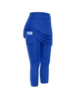 Skirted Legging for Women, Yoga Legging with Skirts Women Tennis Leggings Clothes Pockets Women's Sports Pants