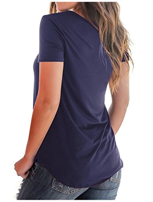 iClosam Women's Casual V-Neck Short Sleeve High Low Hem T-Shirts with Front Pocket (S-2XL)