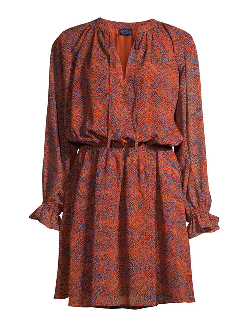 Scoop Women's Printed Long Sleeve Dress in Brick Mosaic Print (Medium)