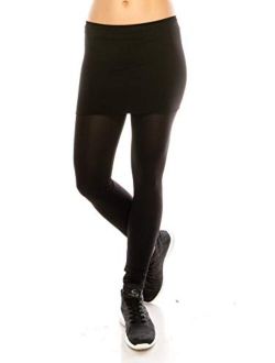 Kurve Womens Seamless Skirt Leggings Casual Soft Stretch Solid Skirted Tights Pants Sports Workout Yoga (Made in USA)