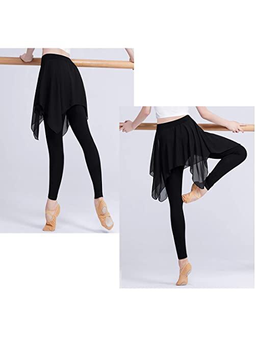 HiDance Skirted Leggings for Women, Yoga Pants Stretchy Ballet Dance Leggings Chiffon Skirted Tights for Ballet Latin Salsa Tango Ballroom Training