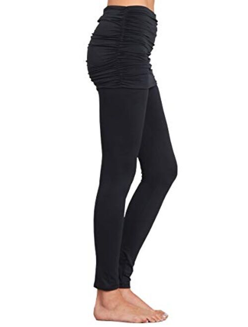 HEYHUN Womens Athleisure Ultra Soft Knit Foldover Ruched Skirted Leggings For Yoga