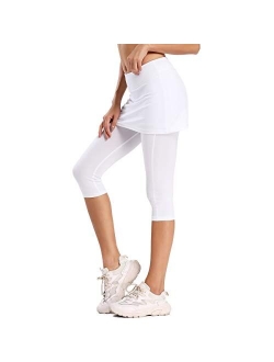 Ultrafun Women's UPF 50+ Capri Skirted Leggings Tights Active Tennis Skirt with Pockets