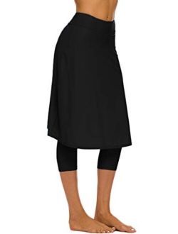 Micosuza Long Swim Skirt with Attached Leggings Modest Sun Protection Sports Skirt for Women
