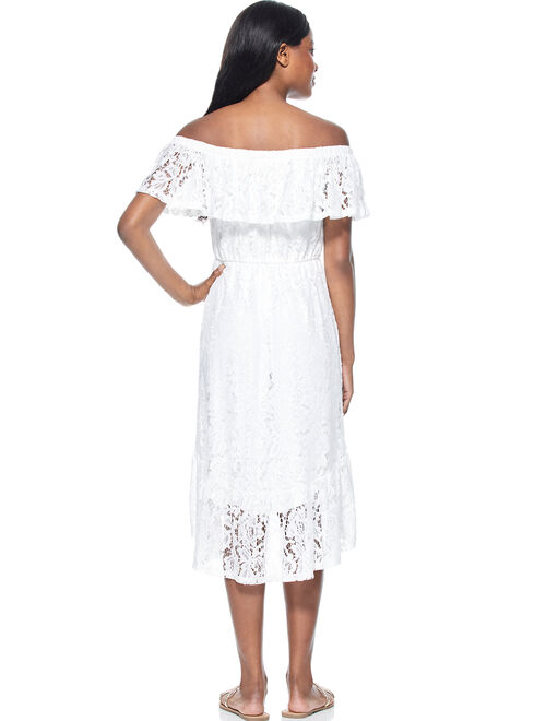 Scoop Womens Off-The-Shoulder High Low Lace Dress