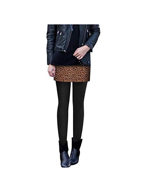 Warm Skirted with Fleece Lined Legging for Women Plus Size, Winter Thermal Pants High Waist Leopard Skirts, S-5XL