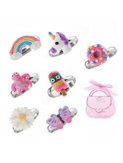 Adjustable Rings Set for Little Girls - Colorful Cute Unicorn, Butterfly Rings for Kids, Children's Jewelry Set