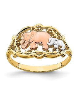 Solid 14k Yellow and Rose Gold Two Elephants Ring Band