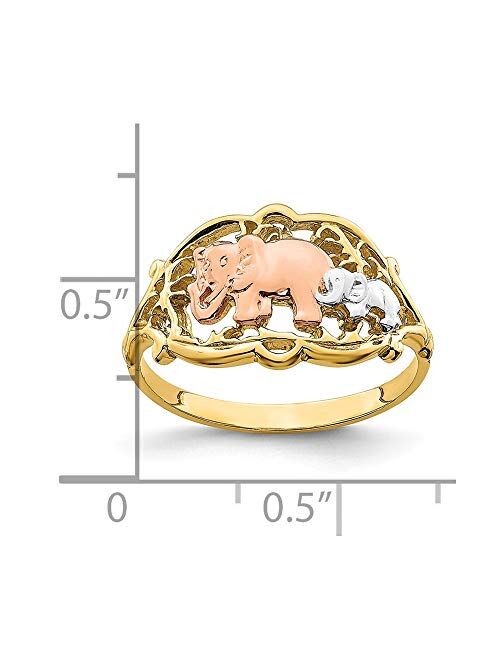 Solid 14k Yellow and Rose Gold Two Elephants Ring Band