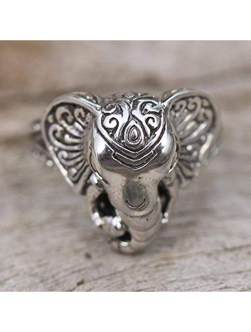 NOVICA .925 Sterling Silver Ring, Elephant King'