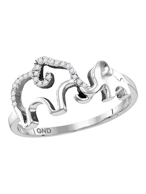 Sterling Silver Womens Round Diamond Double Elephant Animal Band Ring 1/20 Cttw for Women