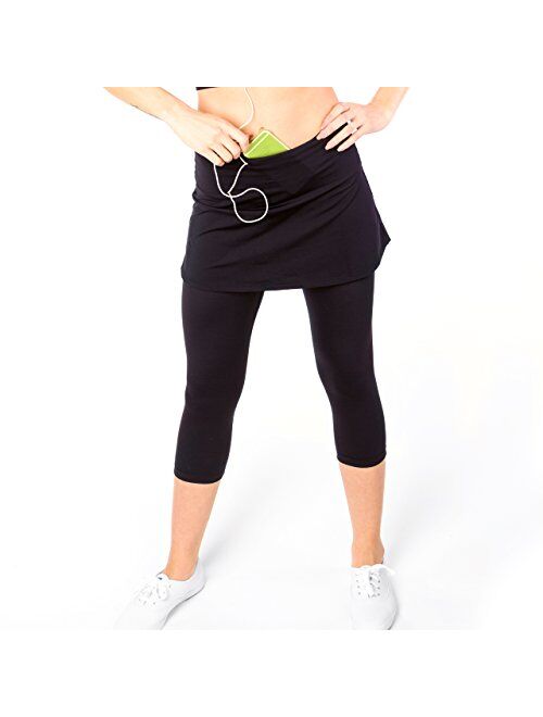 Sport-it Womens Capri Skirt, Active Skapri with Pockets, Running Skirted Leggings, Athletic Skort