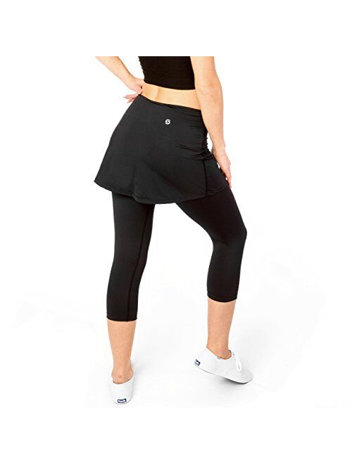 Sport-it Womens Capri Skirt, Active Skapri with Pockets, Running Skirted Leggings, Athletic Skort