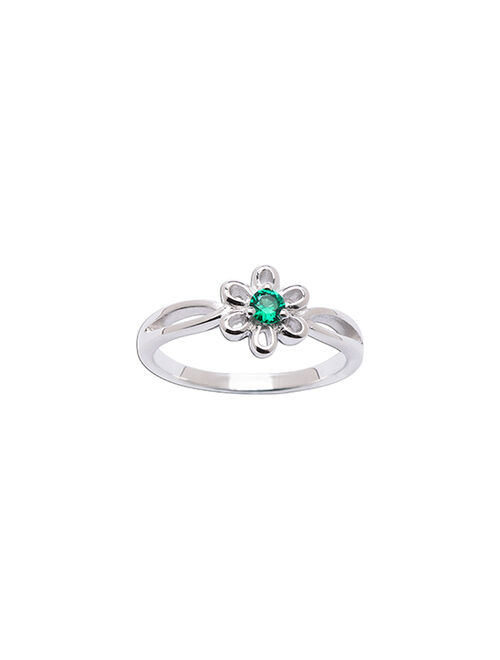 Cherished Moments | Dark Green Cubic Zirconia & Sterling Silver Daisy May Birthstone Ring