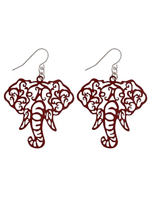 Crimson Elephant Head Filigree Fishhook Earrings