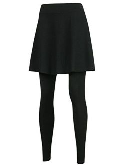 ililily Flare Skirt Footless Leggings S-2XL Size Elasticated Long Skinny Pants