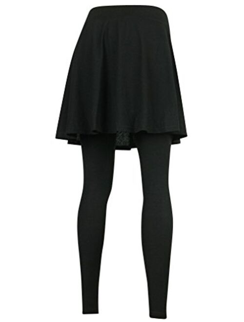 ililily Flare Skirt Footless Leggings S-2XL Size Elasticated Long Skinny Pants