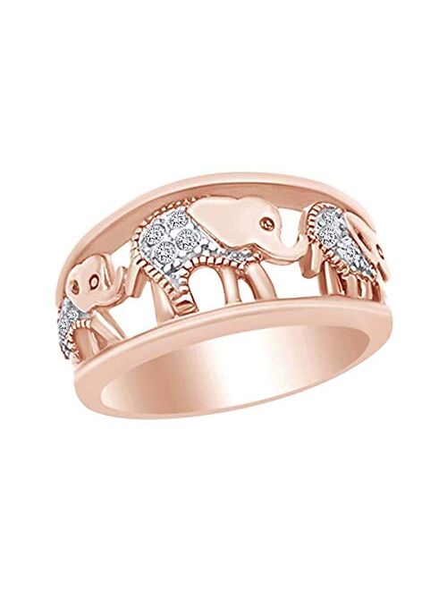 AFFY Round Shape White Cubic Zirconia Fashion Elephant Band Ring in 14k Gold Over Sterling Silver