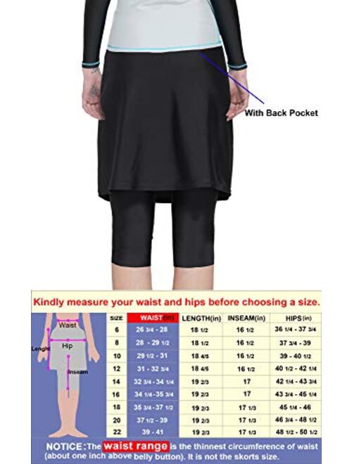 HonourSex Women Swim Skirt with Leggings Modest Swimsuits Plus Size Knee Length Skirt Capris