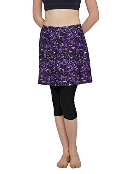 HonourSex Women Swim Skirt with Leggings Modest Swimsuits Plus Size Knee Length Skirt Capris 