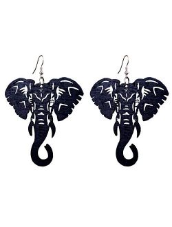 Pashal Large Natural Wooden Majestic African Bohemian Elephant Drop Dangle Earrings