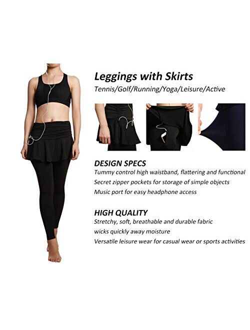 UDIY Skirted Leggings - Women's Running Skirts Casual Gym Tennis Skort with Leggings